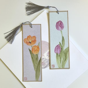 100 % Hand Painted Bookmark, Chinese Paint Art, Elegant Handmade Gift for Book Lovers - Tulip