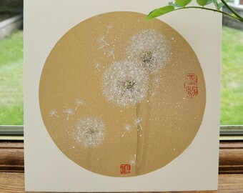 100% Hand-Painted Art, Chinese Painting on Silk, A Thoughtful Gift for Yourself or a Loved One - Dandelion 010