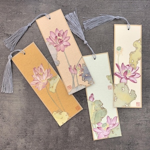 Hand-Painted Lotus Bookmark, Chinese Painting, Floral Art