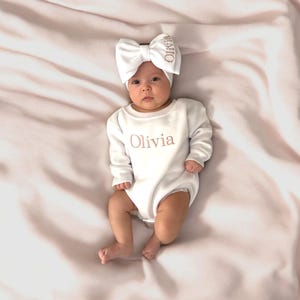 Personalized bubble sweatshirt romper, baby girl outfit, baby outfit, embroidered baby romper, toddler bubble, baby bubble sweatshirt