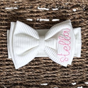 Personalized Baby Bow Headband: Embroidered Name, Newborn Photo Prop