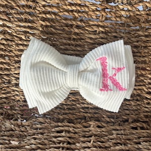 Monogrammed Baby Bow Headband: Embroidered Floral Initial, Custom Colors