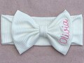 Personalized Bow Headband for Newborn infant or toddler with Baby girl name perfect for gifts. Custom Stretchy headband monogrammed bow