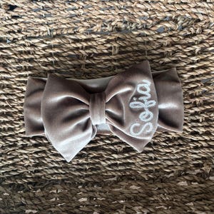 Embroidered Velvet Baby Bow Headband: Personalized Champagne Bow