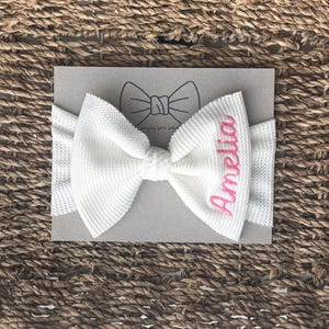 Personalized Embroidered Baby Bow Headwrap: Custom Newborn Gift, Birth Announcement, Bringing Home Baby Girl