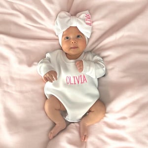 Personalized Embroidered Baby Romper with Bow Headband