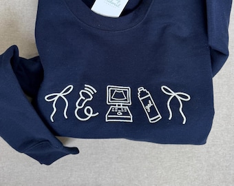 Ultrasound tech sonographer Icon crewneck Sonographer ultrasound icons sweatshirt | Embroidered gifts for monographers ultrasound tech