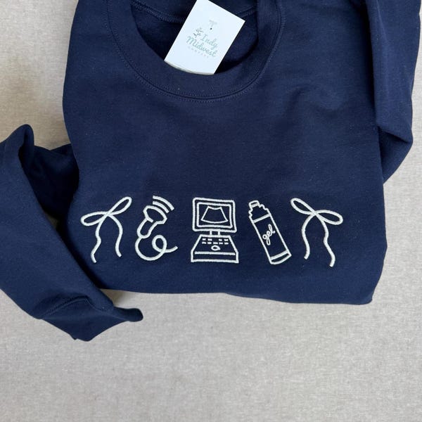 Sudadera con cuello redondo con íconos de ecografista técnico de ultrasonidos / Regalos bordados para monografistas técnicos de ultrasonidos