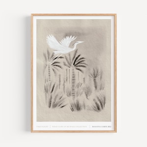 Stampa artistica Take Flight – Uccello bianco in volo di Rosanna Corfe / Inchiostro e guazzo / Formati A2 e A3 / Carta opaca riciclata da 300 g/m² / Artista del Regno Unito