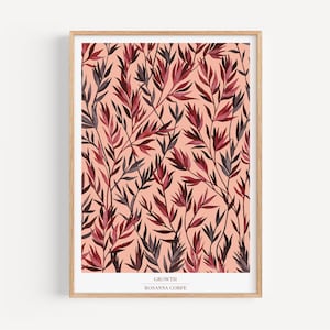 Stampa artistica botanica "Crescita in Blush" di Rosanna Corfe / Dimensioni A3 A2 / Fogliame rosa bordeaux / Carta opaca riciclata / Artista del Regno Unito