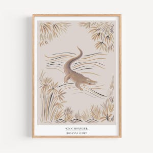 Stampa artistica Croc Monsieur – Illustrazione di un coccodrillo giocoso di Rosanna Corfe / Dimensioni A4 A3 / Arte murale neutra / Stampa animalier di un artista britannico