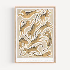 Stampa artistica di tigre - Illustrazione di una tigre giocosa di Rosanna Corfe / Arte murale moderna con animali / Formato A3 / Stampa ispirata alla natura nel Regno Unito