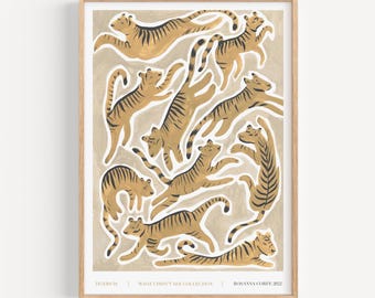 Playful Tiger Art Print: Modern Animal Illustration, A3 Size
