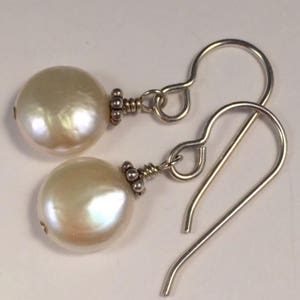 White Coin Pearls with Sterling Silver, Rich Nacre, Beautiful Depth of Color, Highest Quality. image 1