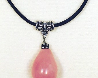 Rose Quartz Pendant Necklace, Rose Quartz Pendant on Leather