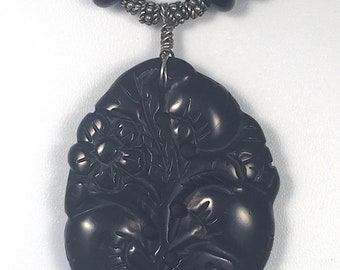 Black Onyx Carved Stone Necklace