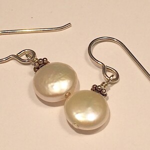 White Coin Pearls with Sterling Silver, Rich Nacre, Beautiful Depth of Color, Highest Quality. image 2