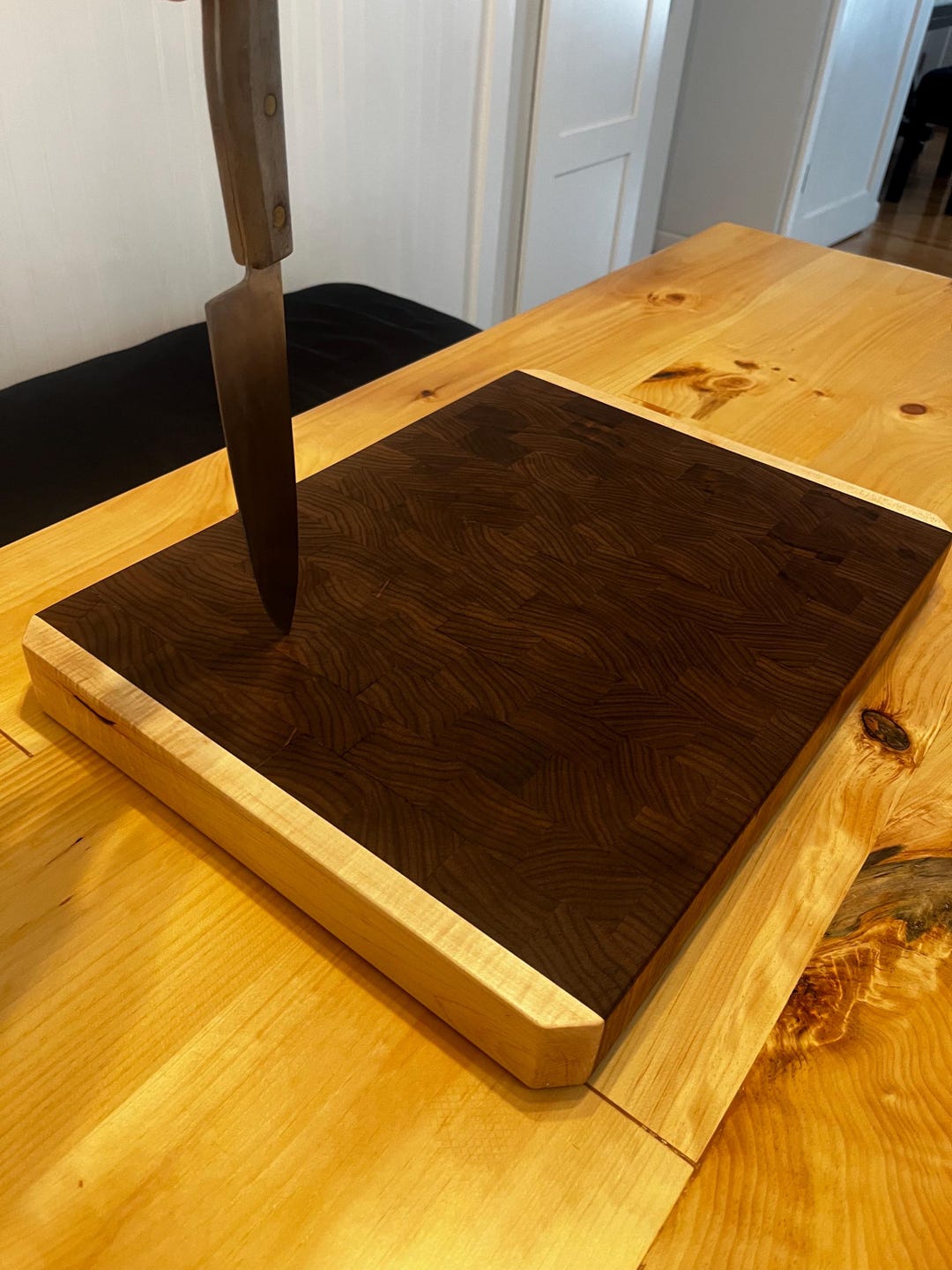 End Grain Butcher Block Cutting Board Walnut With Maple Trim 2 Thick ...