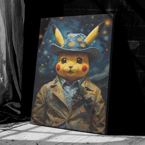 Pikachu Ready To Hang Canvas Starry Night Pikachu Canvas Pikachu Poster Pikachu Canvas Print Pikachu Wall Arts Gifts Ready To Hang