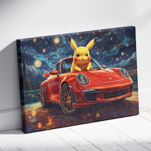 Pikachu Ready To Hang Canvas Starry Night Pikachu Canvas Pikachu Poster Pikachu Canvas Print Pikachu Wall Arts Gifts Ready To Hang