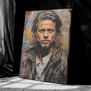 Brad Pitt Canvas Poster Banksy Painting Look Brad Pitt Poster Brad Pitt Wall Art Brad Pitt Canvas Print Brad Pitt Print Ready To Hang Canvas