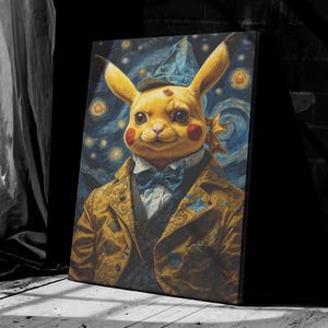 Pikachu Ready To Hang Canvas Starry Night Pikachu Canvas Pikachu Poster Pikachu Canvas Print Pikachu Wall Arts Gifts Ready To Hang