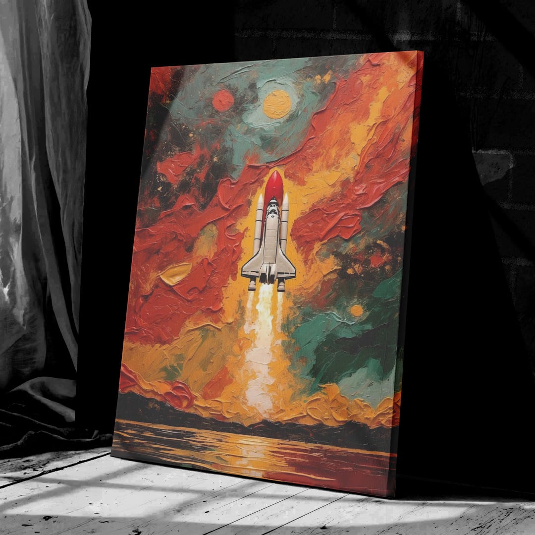 Space Shuttle Launch Canvas Art - Abstract Rocket Wall Decor, Vibrant ...