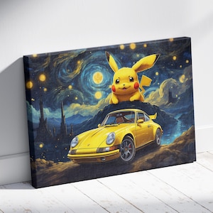 Pikachu Ready To Hang Canvas Starry Night Pikachu Canvas Pikachu Poster Pikachu Canvas Print Pikachu Wall Arts Gifts Ready To Hang