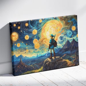 The Legend of Zelda Leinwand Kunst, Sternenhimmel und Helden Poster, Sternennacht inspirierte Gaming Wand Kunst, Fantasy Abenteuer Dekor, Geschenk für Gamer