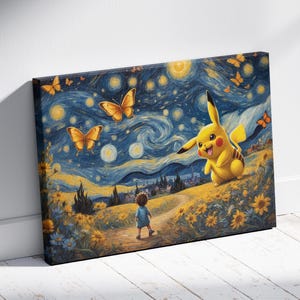 Pikachu Ready To Hang Canvas Starry Night Pikachu Canvas Pikachu Poster Pikachu Canvas Print Pikachu Wall Arts Gifts Ready To Hang