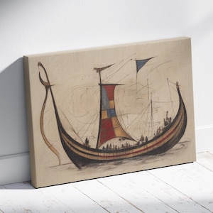 Wikinger Schiff Leinwand Kunst Nordische Seefahrt Schiff Poster - Rustikale Wanddekoration für Geschichtsliebhaber Nautische Wikinger Kunst Fertig zum Aufhängen