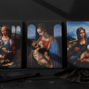Leonardo da Vinci Madonna and Child Canvas Art Set Of 3 | Iconic Renaissance Masterpieces | Classic Religious Art for Home or Church Decor