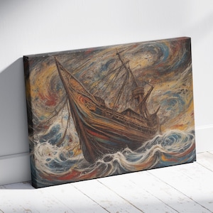Wikinger Schiff Leinwand Kunst Nordische Seefahrt Schiff Poster Rustikale Wanddekoration für Geschichtsliebhaber Nautische Wikinger Kunst Fertig zum Aufhängen