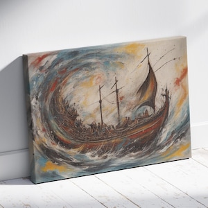 Wikinger Schiff Leinwand Kunst - Nordisches Seeschiff Poster - Rustikales Wanddekor für Geschichtsliebhaber - Nautische Wikinger Kunst - Fertig zum Aufhängen
