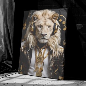 Dj White Lion Canvas Dj Gifts Animal Dj Canvas Art Dj Lion Poster Dj Lion Wall Art Comic Art Print Comic Poster Comic Ready To Hang