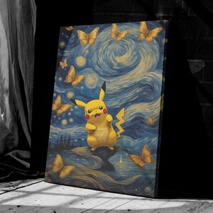 Pikachu Ready To Hang Canvas Starry Night Pikachu Canvas Pikachu Poster Pikachu Canvas Print Pikachu Wall Arts Gifts Ready To Hang