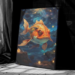 Toile Magikarp Nuit étoilée Toile Magikarp Poster Magikarp Impression sur toile Magikarp Cadeaux Magikarp prêts à accrocher