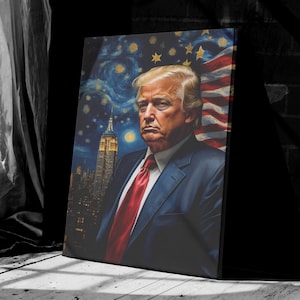 President Donald Trump Canvas Poster Starry Night Background New York City Canvas Printing Trump Trump President Poster Ready To Hang