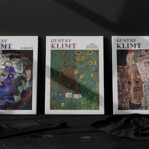 Gustav Klimt Portrait Canvas Art Set | Three Ages of The Woman | Farm Garden | The Virgin  | Elegant Art Nouveau Wall Art Gallery Decor