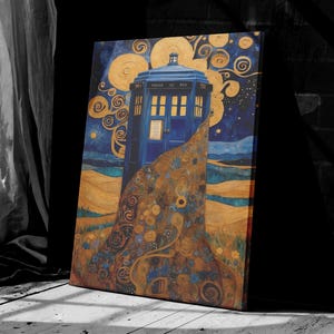 Gustav Klimpt Style Doctor Who Tardis Box Canvas Tardis Art Doctor Who Wall Art Print Poster Tardis Gifts Doctor Who Ready To Hang