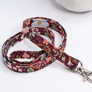 Wild Rose Fabric Skinny Lanyard: Burgundy Metallic Rifle Paper Co. ID Badge Strap