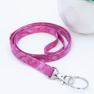 Pink Batik Fabric Skinny Lanyard for ID badge, key chain,