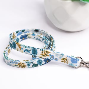 Wild Rose Rifle Paper Co. Fabric Lanyard: Blue Floral ID Badge Holder
