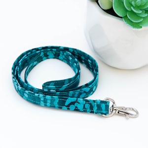 Green Batik Fabric Skinny Lanyard, ID badge holder, keychain