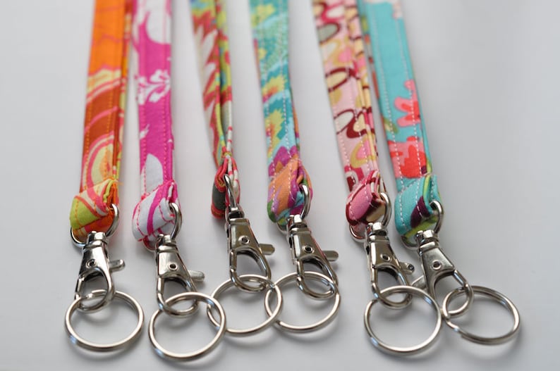 Fabric Lanyard for ID badge keys in pink dots fabric