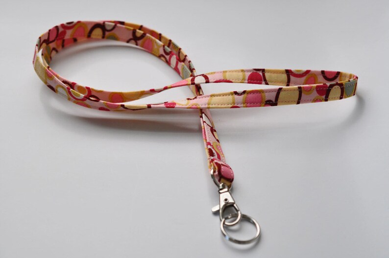 Fabric Lanyard for ID badge keys in pink dots fabric