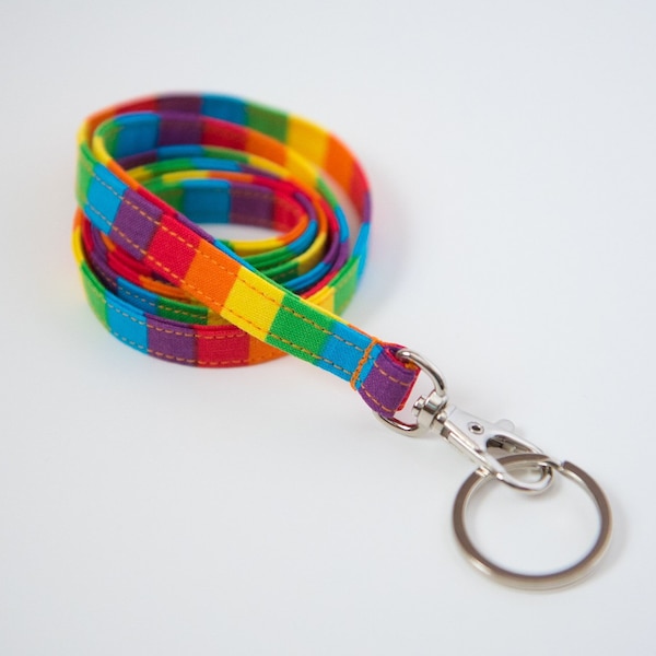 Rainbow Fabric Skinny Lanyard with Wide Stripes for ID badge, keys