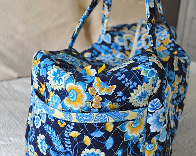 Quilted Duffle Bag in Navy and Yellow Etsy
