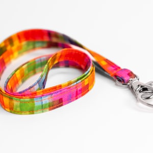 Pixel Rainbow Skinny Lanyard, Fabric lanyard, ID badge holder, key chain