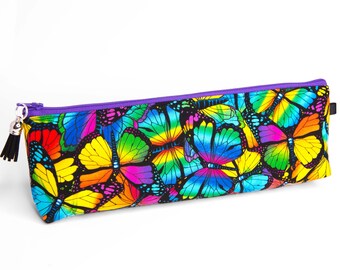 Butterfly Pencil Pouch: Rainbow Cotton Zip Case, Cosmetic Bag